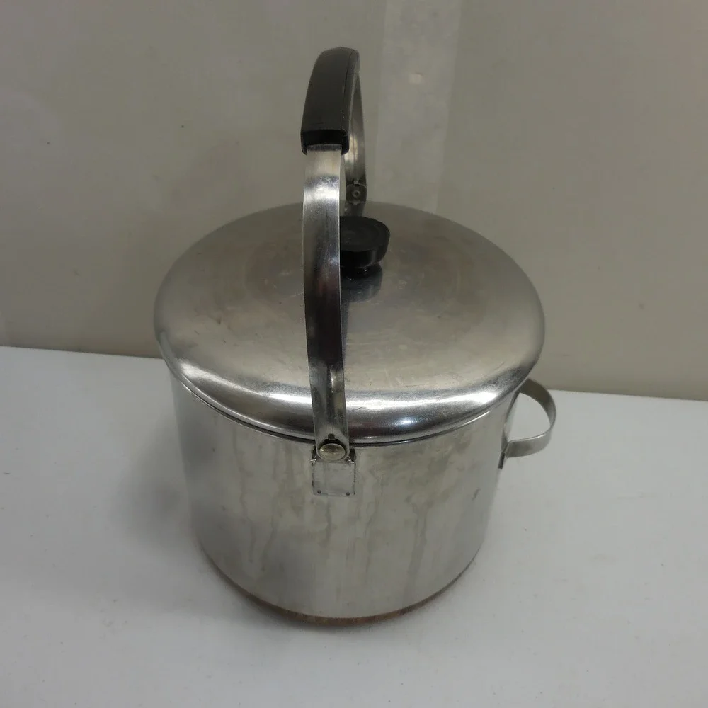 Vintage Revere Ware 8 Qt Stock Pot Copper Clad Bottom Locking Bail Handle